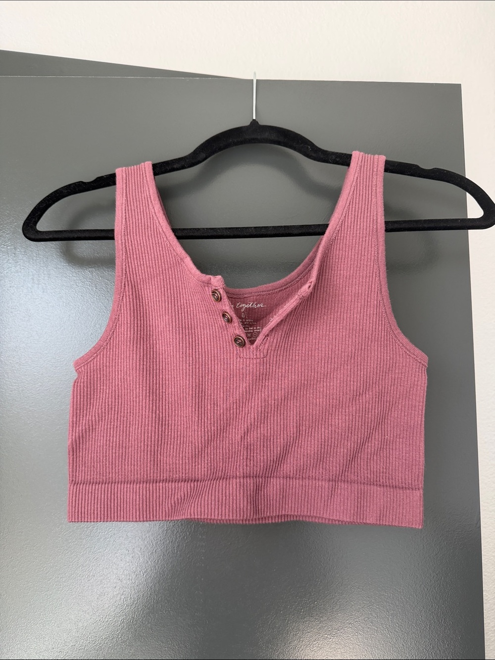 Ribbed Henley Crop Tank Top - Dusty Rose